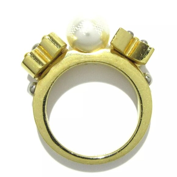 Auth LOUIS VUITTON Charmy Pearl Ring M75481 Gold Cream OB0154 Ring Hardware - Picture 6 of 8